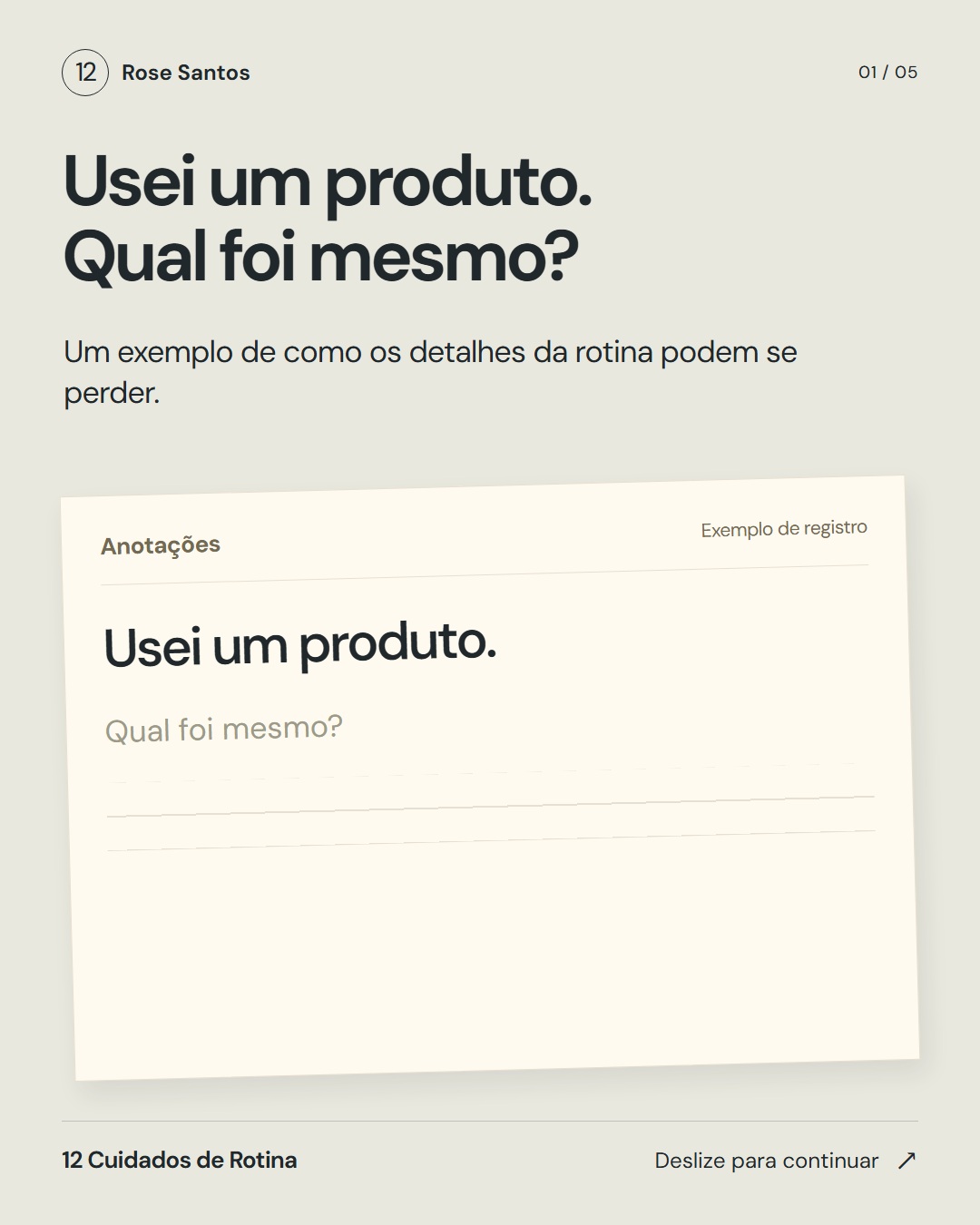 Da nota vaga ao registro organizado · Card 01 de 05