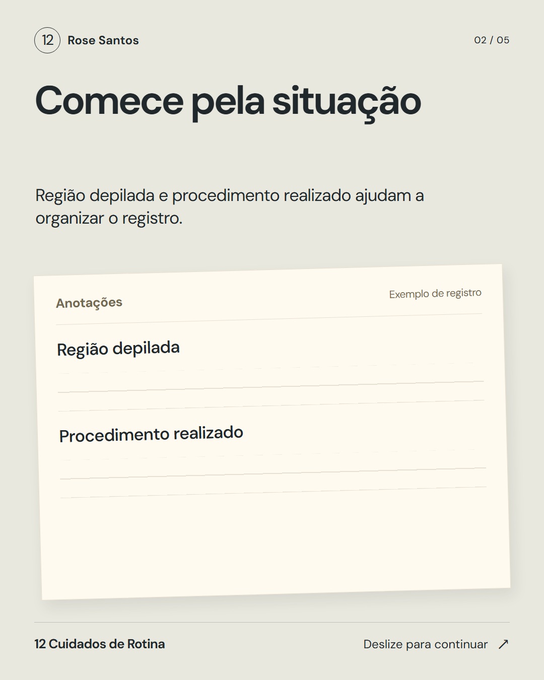 Da nota vaga ao registro organizado · Card 02 de 05