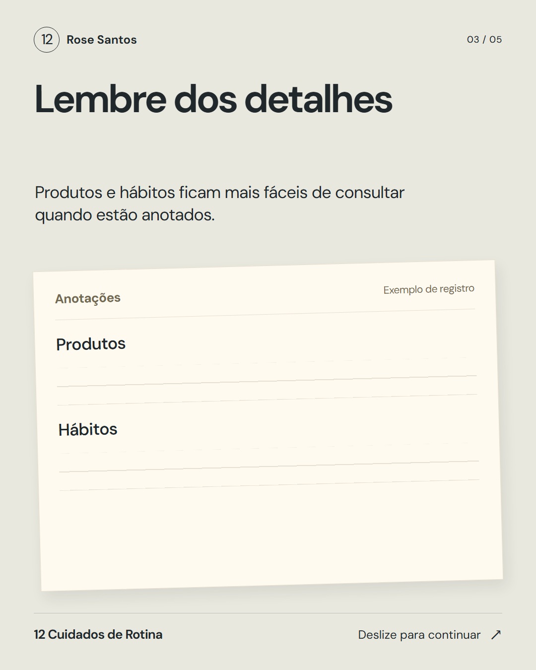 Da nota vaga ao registro organizado · Card 03 de 05